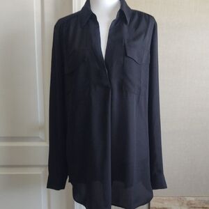 Ann Taylor Black Relaxed Cuffed Sleeve Blouse